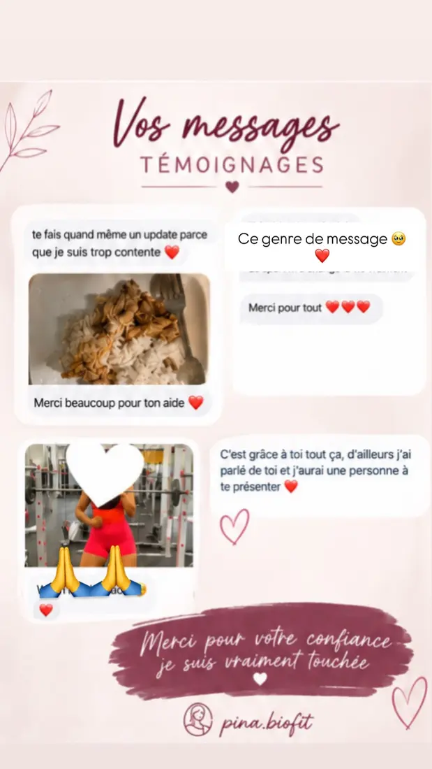 Messages de remerciement de clientes Pina Biofit